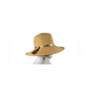 August Hat Company Women’s Wide Brim Sun Hat Fedora Gold Tassel Band Straw Paper